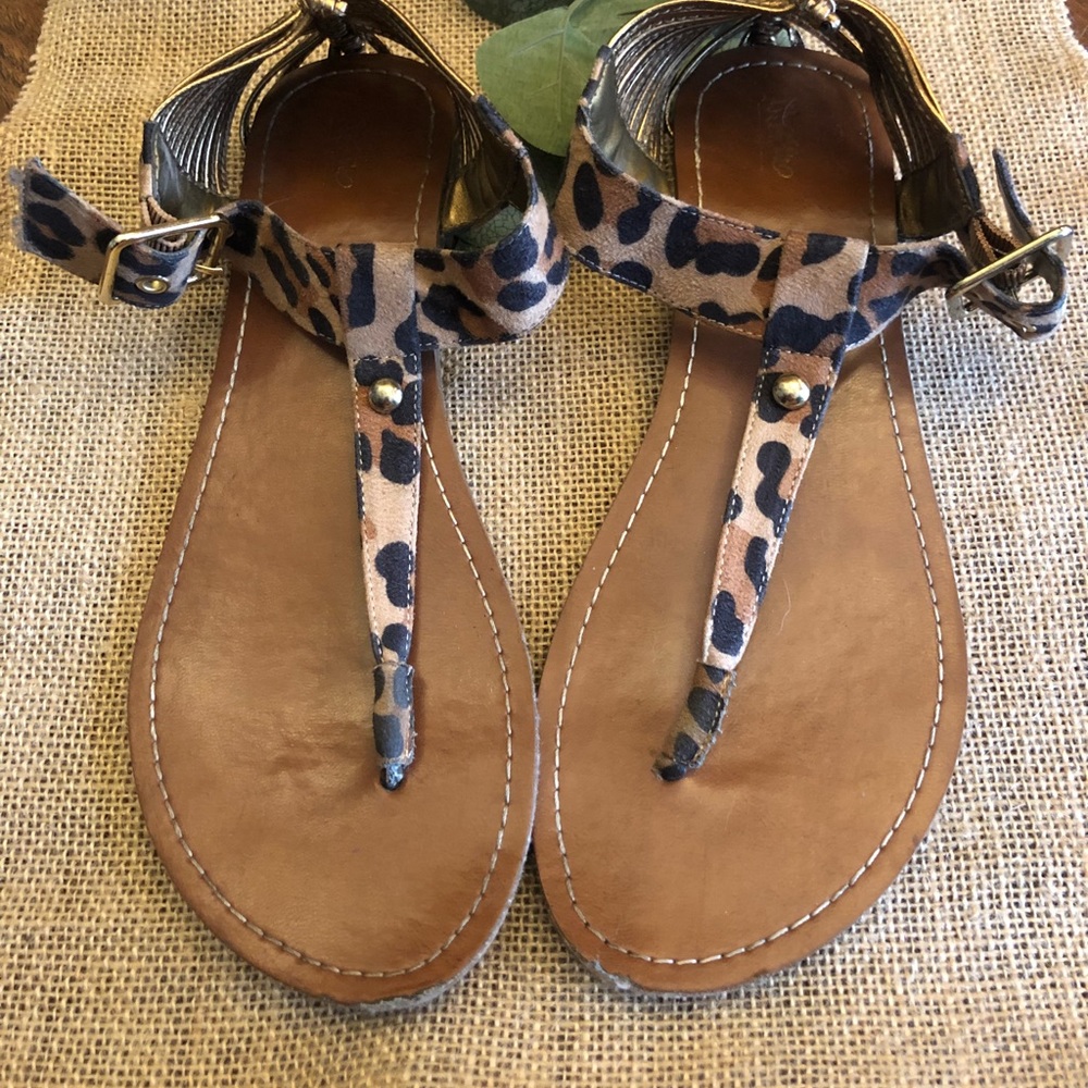 Gold and Cheetah Print Sandals Size 8